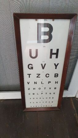 Vintage Doctors Eye Chart in Frame - slight water damage to bottom right corner