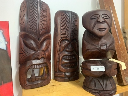 Carved Tribal Totem + 2 Wall Masks