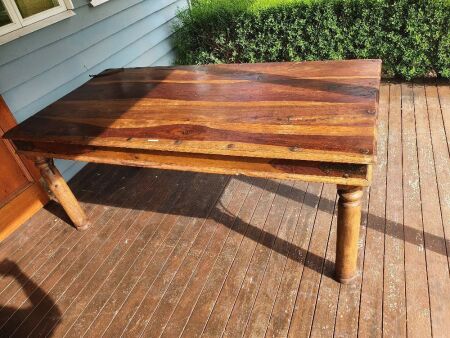 Indian Teak and Iron Dining Table