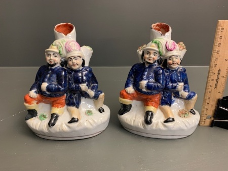 Pair of Antique Staffordshire Spill Vases with Fireman Figures