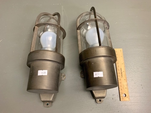 Pair of Heavy Brushed Nickel Nautical / Industrial Style Wall Lights