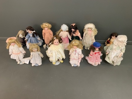 Asstd Lot of 13 Ceramic Headed Dolls