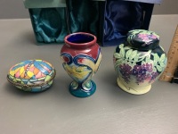 3 x Old Tupton Ware Hand Painted Tube Lined Small Vases in Boxes - 2 Painted by Jeanne McDougal - 3