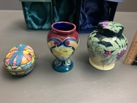 3 x Old Tupton Ware Hand Painted Tube Lined Small Vases in Boxes - 2 Painted by Jeanne McDougal - 4