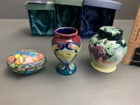 3 x Old Tupton Ware Hand Painted Tube Lined Small Vases in Boxes - 2 Painted by Jeanne McDougal - 5