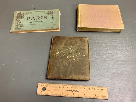 3 Antique Books - 1 x 12 Paris Postcards, 1 x 100 German Engravings + 1 Collection of Lithographs from the Rhine