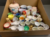 Large Asstd Lot of Ceramic Egg Cups, Mugs, Kitchenware