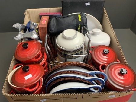 Large Box Lot of Asstd Kitchenalia and Bric-a-Brac