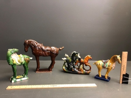 4 x Chinese Glazed Ceramic Horse Figures