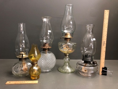 Asstd Lot of 5 Vintage Glass Kero Lamps