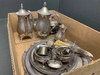 Asstd Box Lot of Silver Plated Ware inc. Trays, Cruets, Bone Handled Cutlery, Pots etc - 2