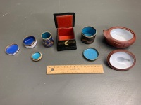 5 Asstd Small Boxes inc 3 Cloisonne, Laquerware & Pottery - 2