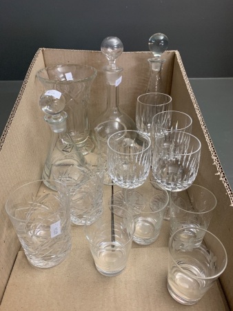 Asstd Lot of Crystal and Glass inc Decanters, Glasses, Tumblers etc