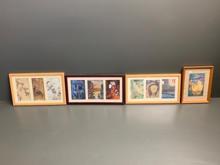 4 Framed Sets of Asian Prints