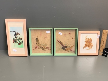 4 Framed Collages of Birds and Flowers