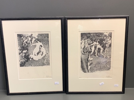 Pair of Mounted and Framed Norman Lindsay Prints - Bacchanal & The Scoffers