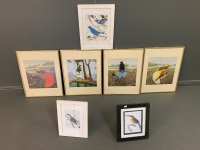 4 Large Framed Bird of Paradise Prints + 3 Others