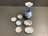 4 Pieces of Chinese Blue & White China inc. Vase & 3 Boxes - 4