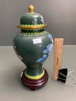 Green Cloisonne Ginger Jar on Timber Stand