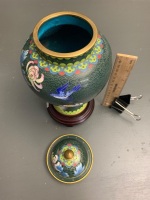 Green Cloisonne Ginger Jar on Timber Stand - 5