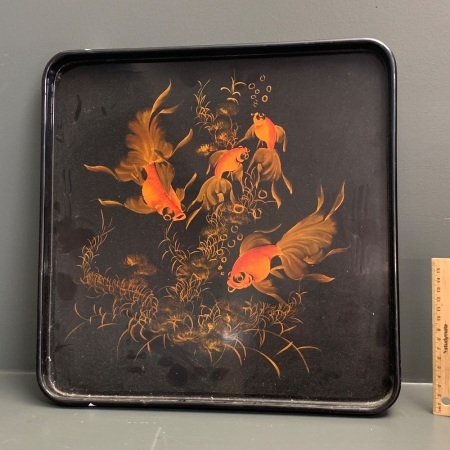 Vintage Vietnamese Laquerware Tray with Goldfish