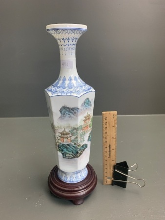 Vintage Hand Painted Eggshell Porcelain Vase on Stand