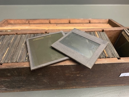 App.100+ Antique Glass Slides in Hardwood Box Lots from N.America