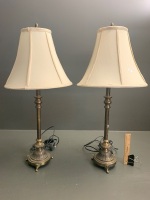 Pair of Contemporary Brass Table Lamps with Shades - 2