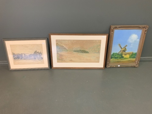 3 Framed Pictures inc. Brisbane Grammar, Windmill, Wuronora River Oyster Farm