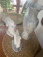 Set of Marble Horse Bookends + Marble Vase - 2
