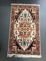 Heavy Hand Knotted Persian Wool Rug in Blue, Cream and Peach