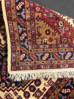 Finely Hand Knotted Persian Wool Rug in Ruby, Cream and Blue - 2