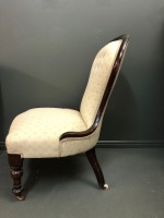 Victorian Upholstered Button Back Walnut Bedroom Chair on original Brass Mounted Casters - 2