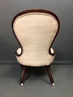 Victorian Upholstered Button Back Walnut Bedroom Chair on original Brass Mounted Casters - 3