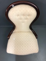 Victorian Upholstered Button Back Walnut Bedroom Chair on original Brass Mounted Casters - 7