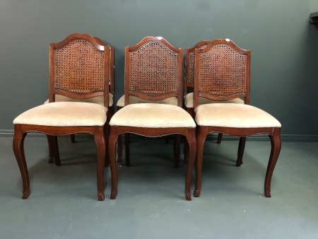 Set of 6 Vintage Upholstered Red Cedar Dining Chairs with Split Caned Backs