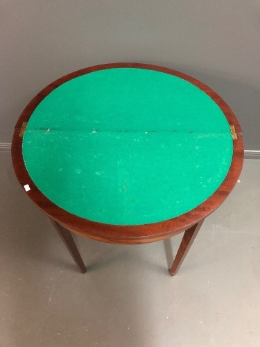 Small Victorian Red Cedar Demi Lune Fold Over Card Table with Folding Legs