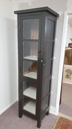 Tall Narrow Contemporary 2 Door Glazed Timber Cupboard / Larder