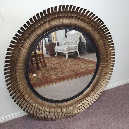 Large Contemporary Sprung Gilt Steel Framed Round Mirror