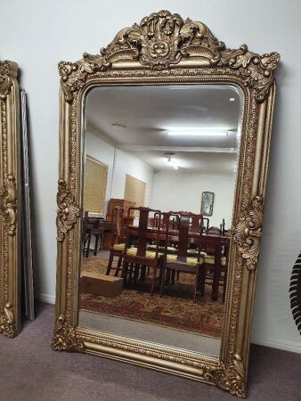 Huge Contemporary Armorial Style Gilt Gramed Arch Bevelled Mirror