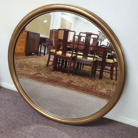 Large Contemporary Gilt Metal Framed Round Bevelled Mirror