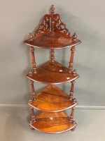 Victorian Burr Walnut 4 Tier Corner Whatnot with Carved & Turned Supports - 2