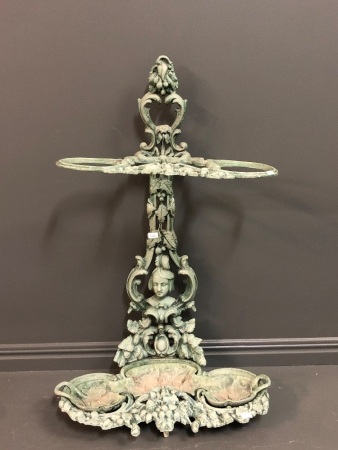 Vintage Cast Alloy Stick / Umbrella Stand with Floral Design and Removable Drip Tray