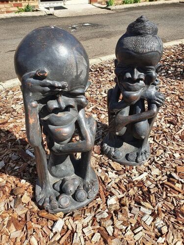 Pair Of Vintage Terracotta Tribal Figures Painted Black   19516 L 