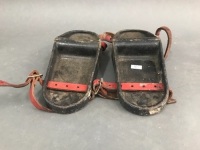 Pair Vintage Cast Ion Barbel Foot Weights with Leather Straps