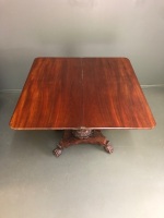 Victorian Red Cedar Fold Over Swivel Topped Card Table on Heavy Acanthus Carved Pedestal with 4 Splayed Claw Feet on Casters - 3