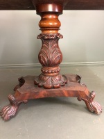 Victorian Red Cedar Fold Over Swivel Topped Card Table on Heavy Acanthus Carved Pedestal with 4 Splayed Claw Feet on Casters - 5