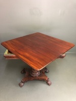 Victorian Red Cedar Fold Over Swivel Topped Card Table on Heavy Acanthus Carved Pedestal with 4 Splayed Claw Feet on Casters - 9