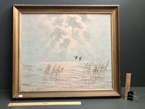 Original Framed Oil on Canvas - Ducks Ascending - Signed P.J.Zwolle