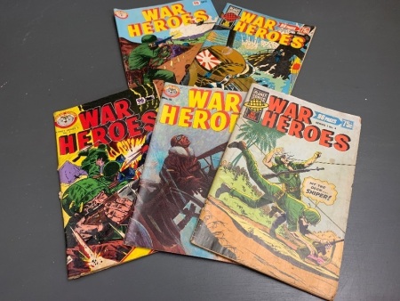 5 x Large Vintage War Heroes Comics from Planet Comics